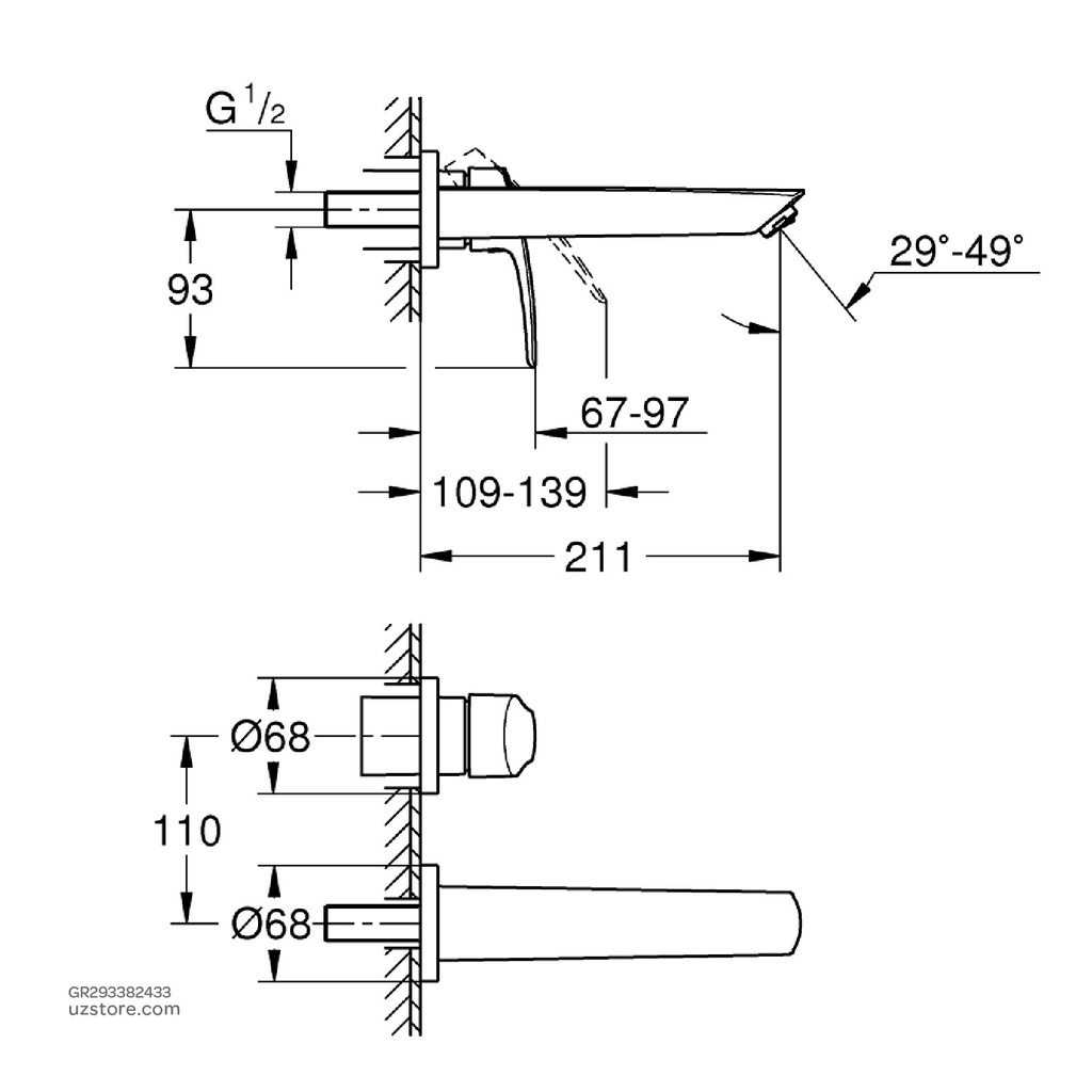 GROHE Eurosmart SLM Trim Basin 2H L 293382433