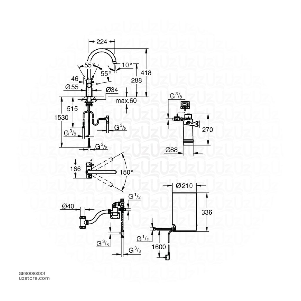 GROHE GROHE Red Duo Faucet and M size boiler , 30083001 , chrome