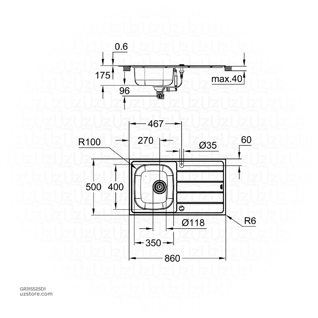 GROHE K200 Stainless steel sink with drainer , 31552SD1 , stainless steel