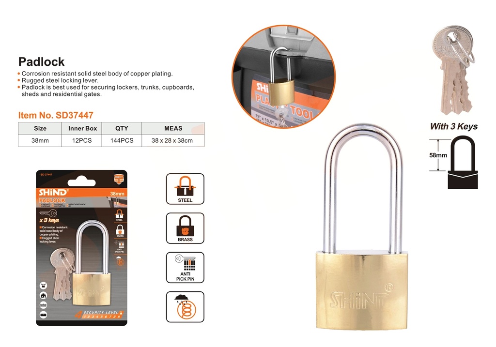 Shind - 38MM long beam imitation brass lock 37447