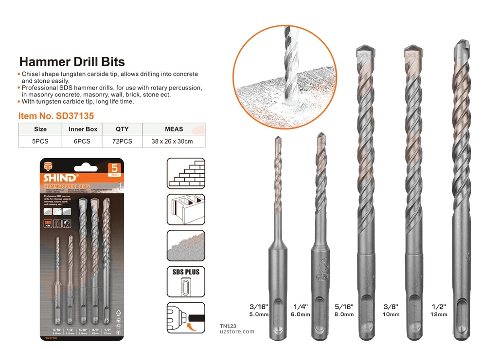 Shind - 5PC electric hammer drill 37135