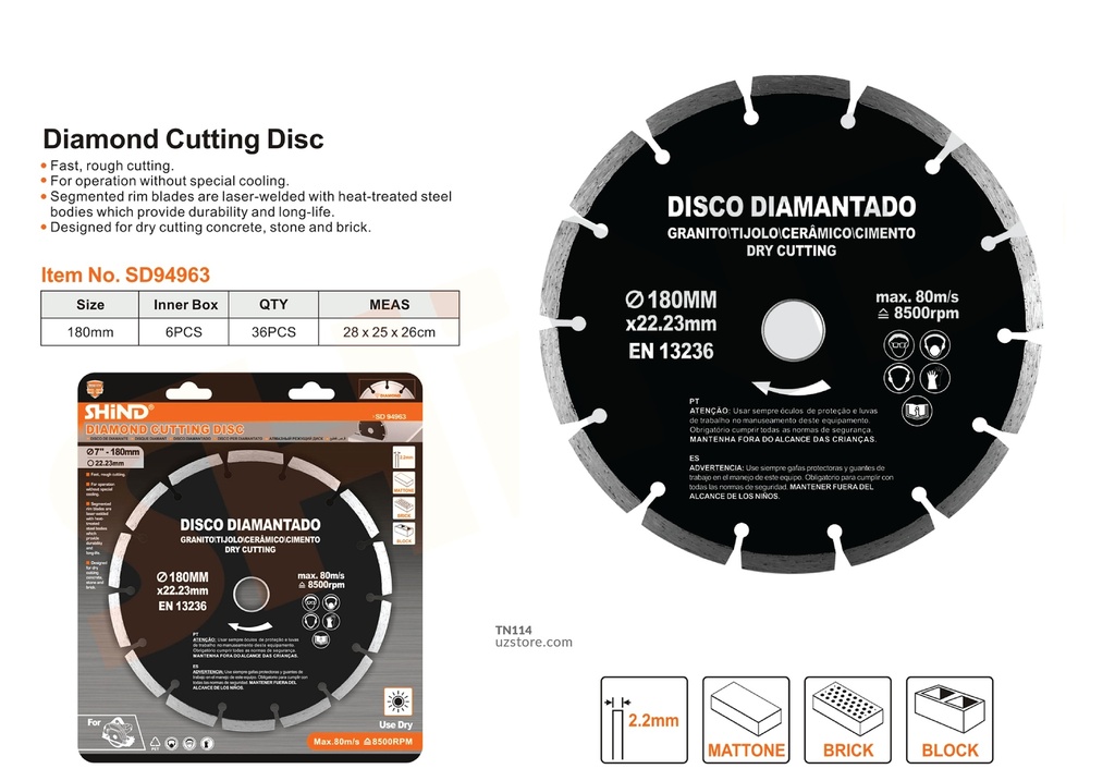 Shind - 180 dry diamond saw blade 94963