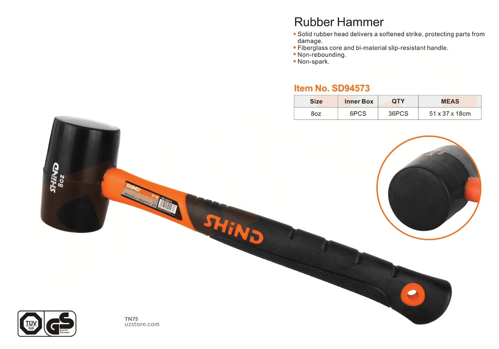 Shind - 8OZ rubber hammer with plastic handle 94573