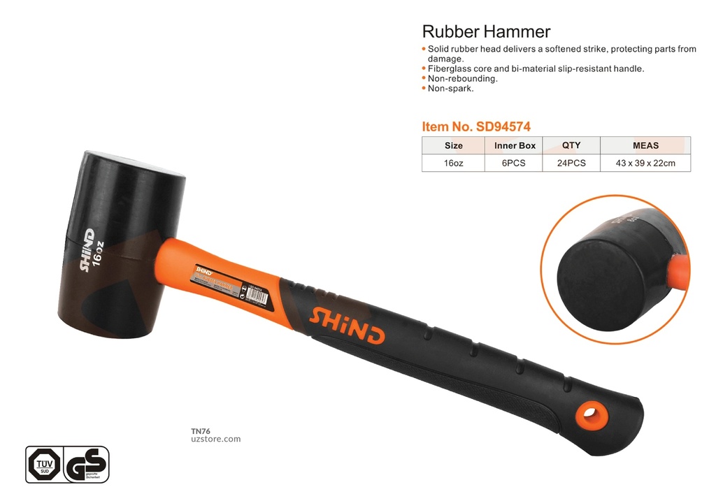 Shind - 16OZ rubber hammer with plastic handle 94574