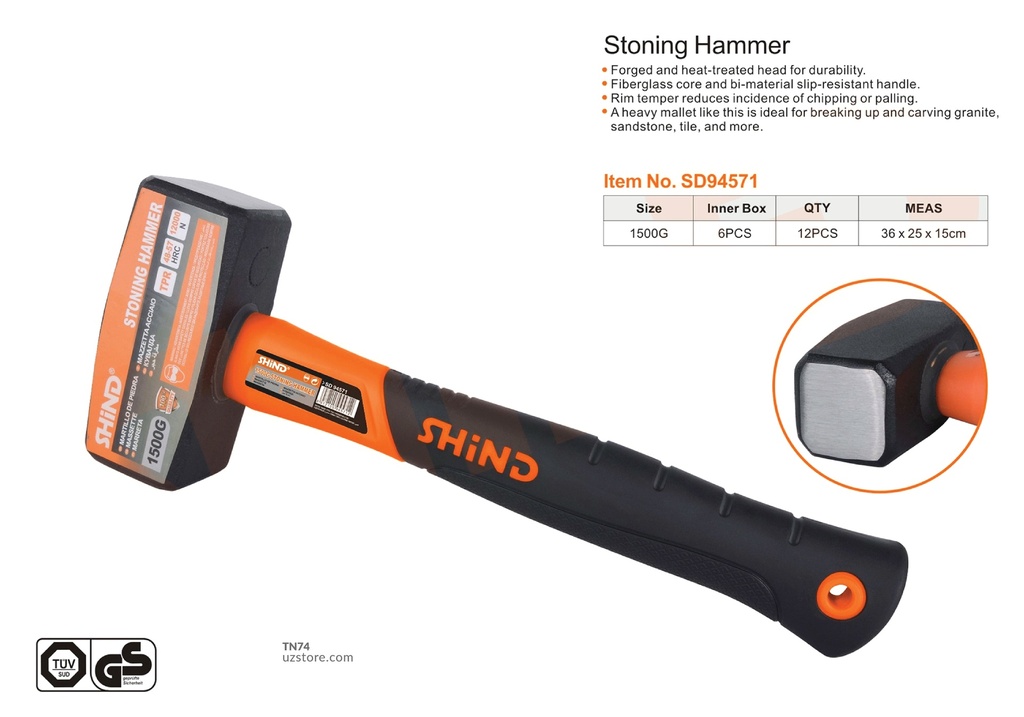 Shind - 1500G stoning hammer with plastic handle 94571