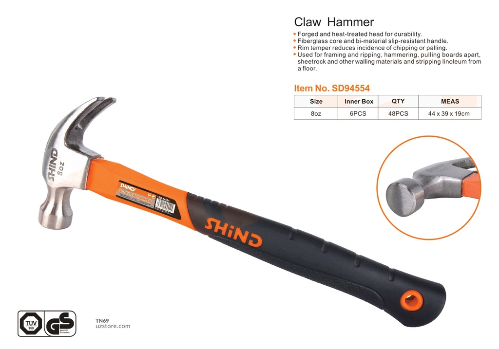 Shind - 8OZ claw hammer with plastic handle 94554