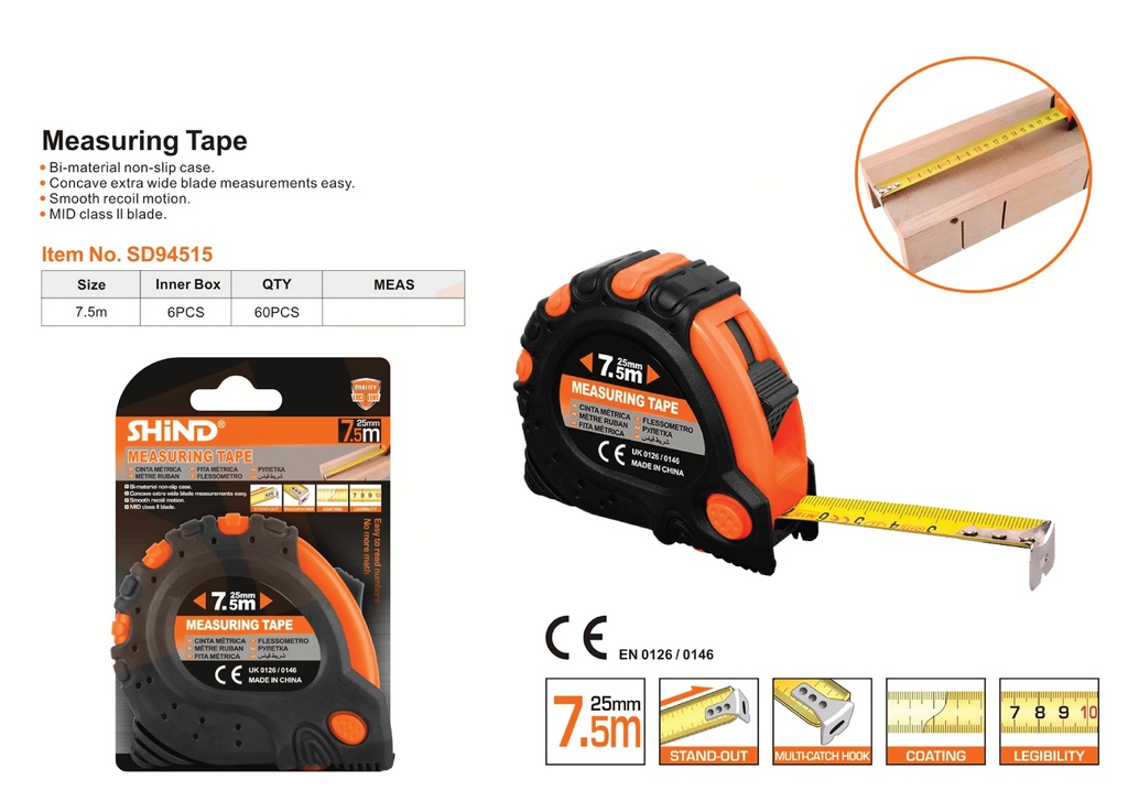 Shind - 7.5m*25mm leather tape measure 94515