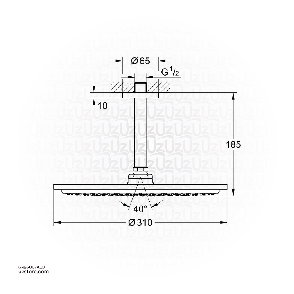 GROHE Rainshower Cosmopolitan 310 Head shower set ceiling 142 mm , 1 spray , 26067AL0 , brushed hard graphite