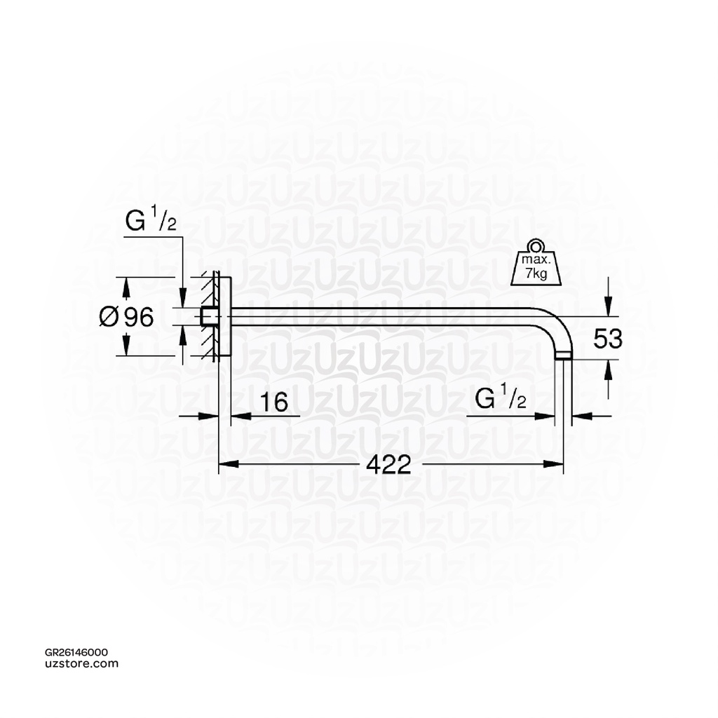 GROHE Rainshower Shower arm 422 mm , 26146000 , chrome