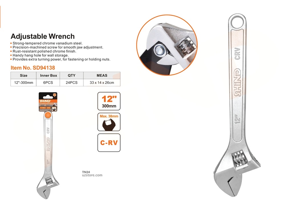 Shind - 12"300MM adjustable wrench with light handle 94138