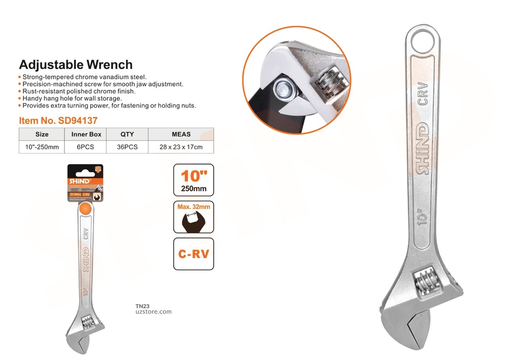 Shind - 10"250MM adjustable wrench with light handle 94137