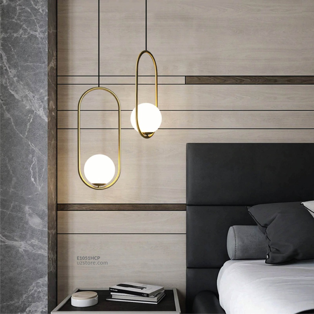 Hanging Light E27 MD4003-S Gold with a White Ball