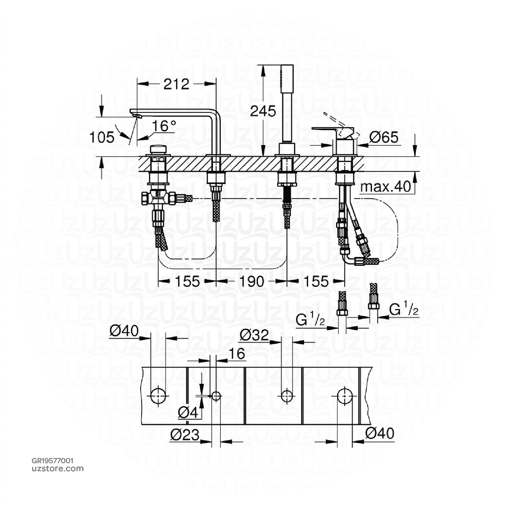 GROHE Lineare New OHM bath 4-h 19577001