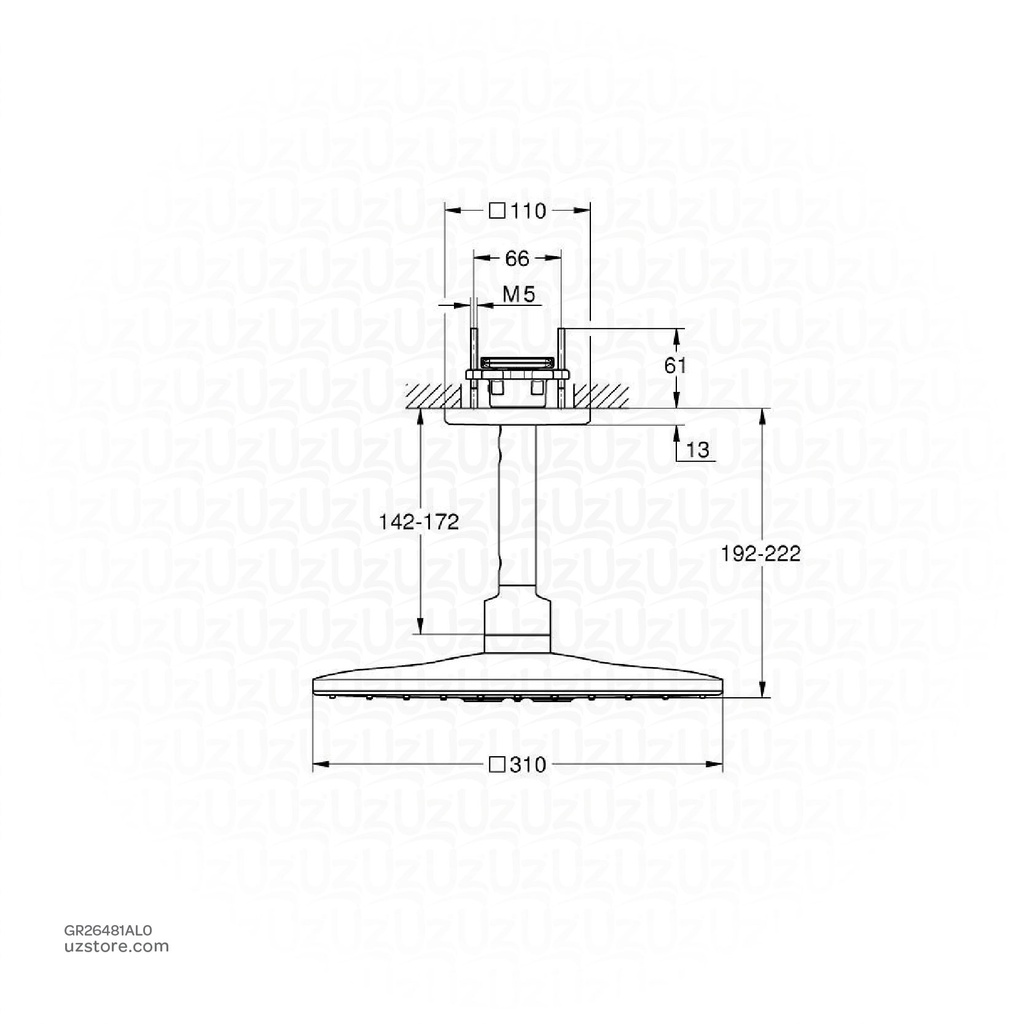 GROHE Rainshower SmartActive 310 Cube Head shower set ceiling 142 mm , 2 sprays , 26481AL0 , brushed hard graphite