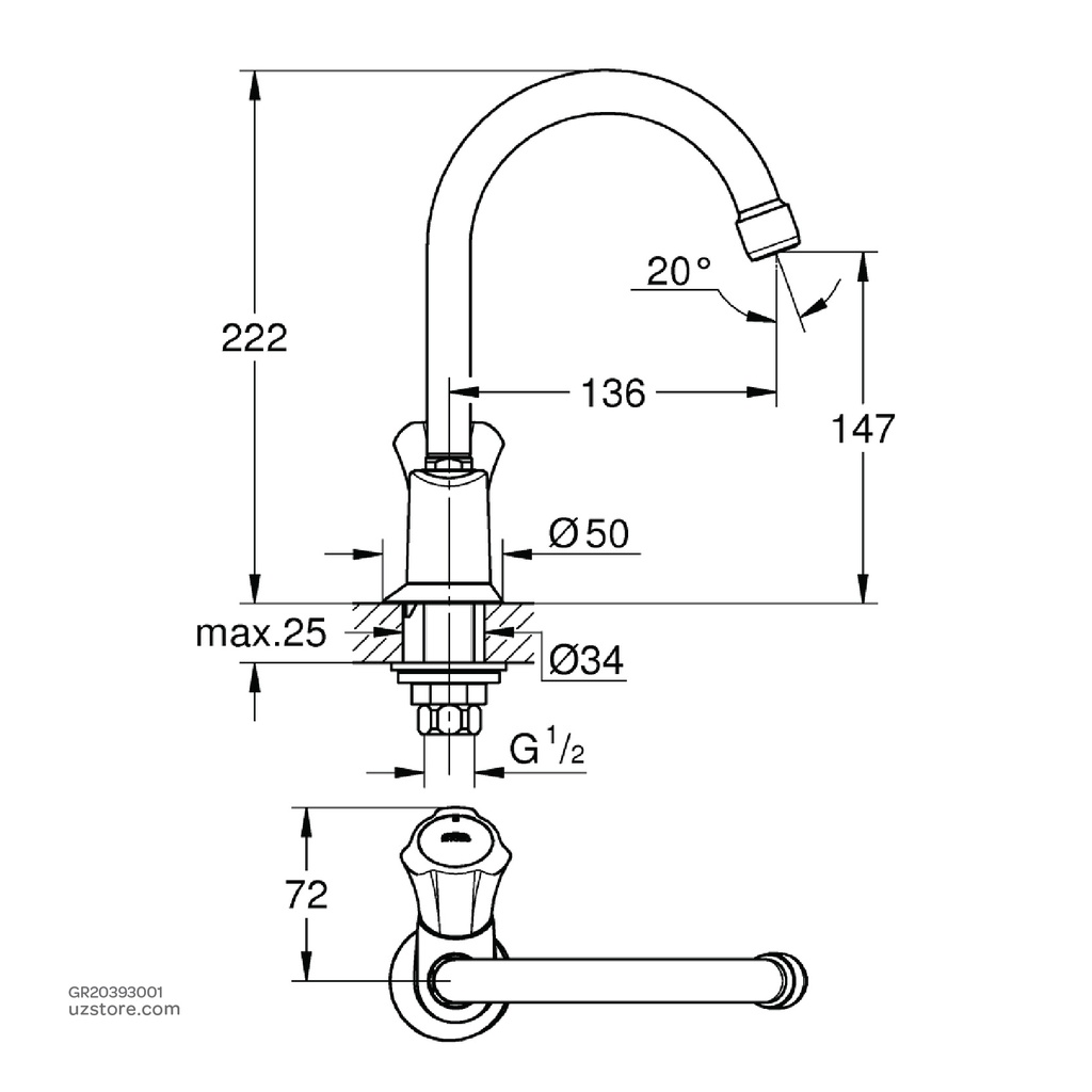 GROHECosta L, pillar tap with sw.tube spout 20393001