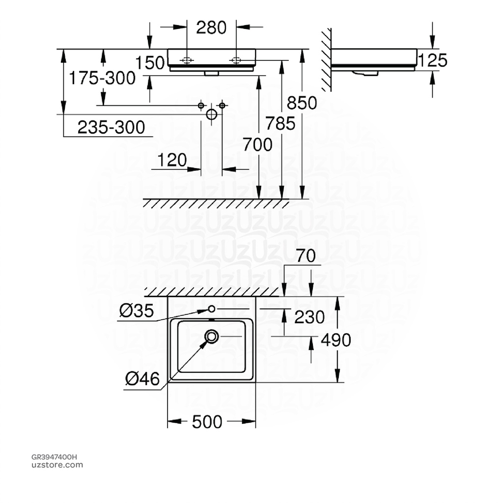 GROHECube Ceramic washbasin wall hung 50 3947400H