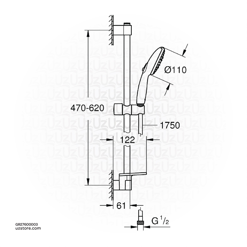 GROHE Tempesta 110 Shower rail set 3 sprays (Rain , Jet , Massage) , 27600003 , chrome