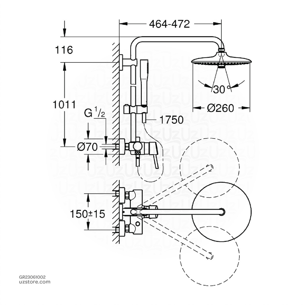 GROHEEuphoria 260 shower system OHM 9,5l 23061002