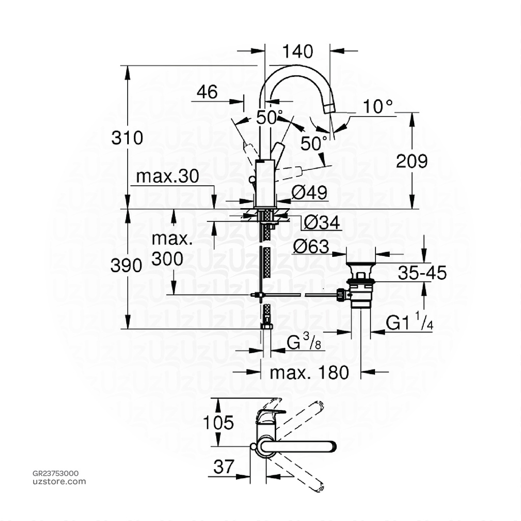 GROHEBauFlow OHM basin L 23753000