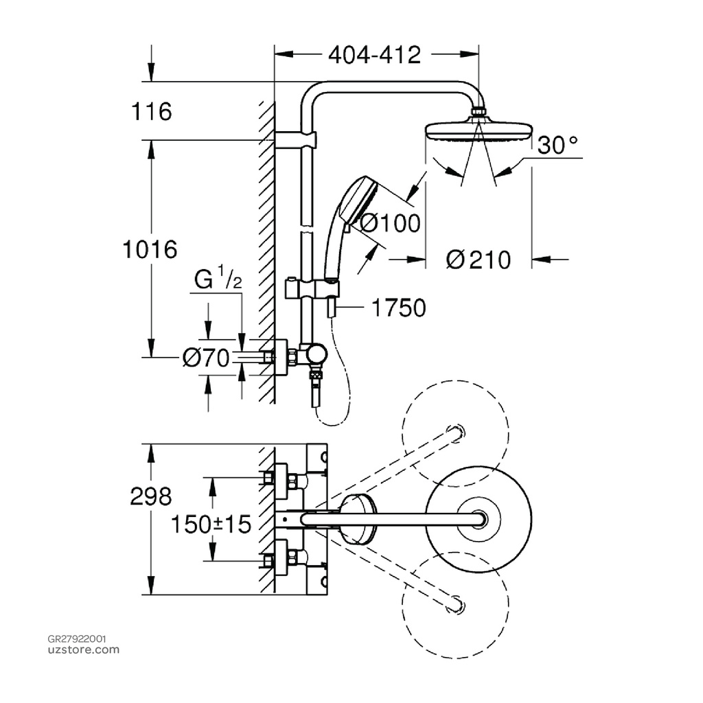 GROHENTempCosmopolitan 210 shower syst.THM 27922001