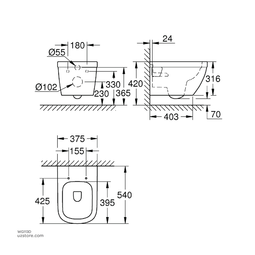 EURO Ceramic wc wall hung + EURO ceramic wc-seat soft close GROHE