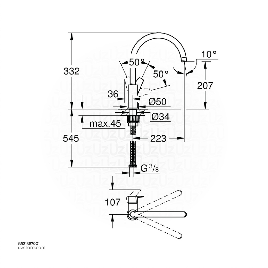 GROHEBauEdge OHM sink C-spout 31367001