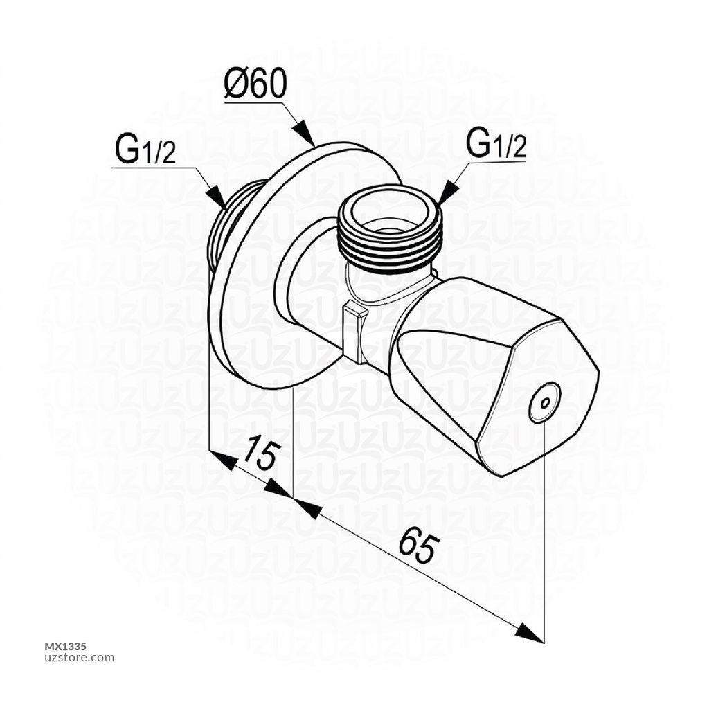 ANGLE VALVE 1/4 TURN- CP ABS 1/2" x 1/2" RAK33001