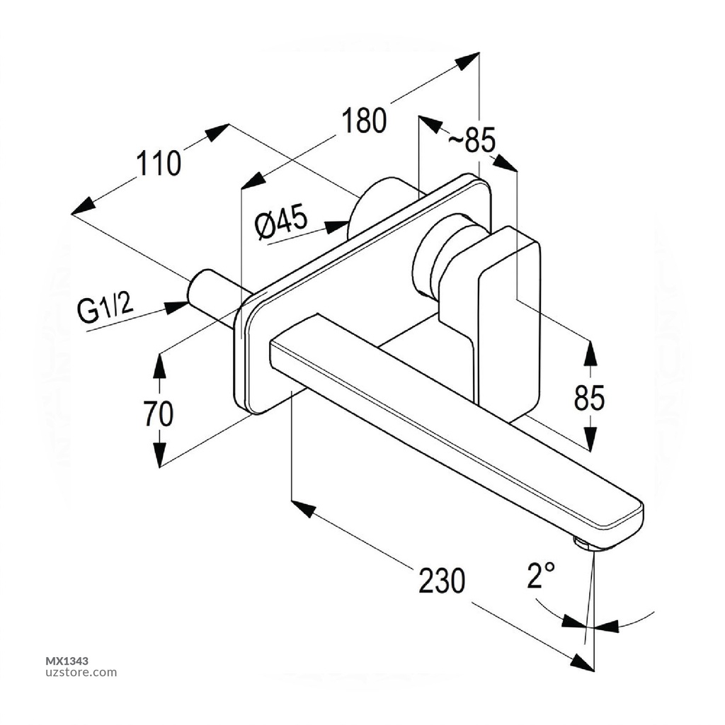 PROFILE STAR concealed 2-hole single lever basin mixer, projection 230 mm, trim set RAK14124