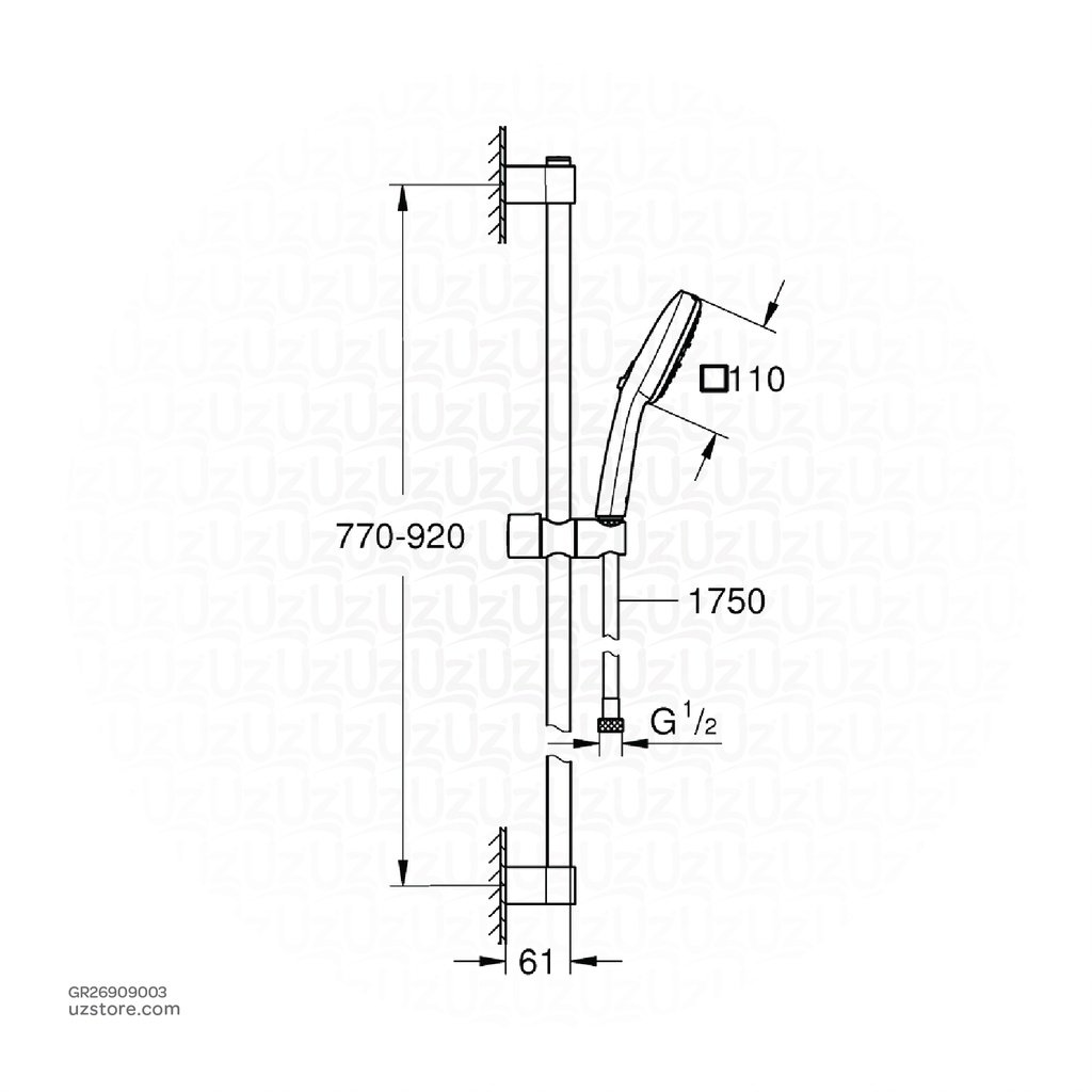 GROHE Tempesta Cube 110 Shower rail set 3 sprays (Rain , Jet , Massage) , 26909003 , chrome