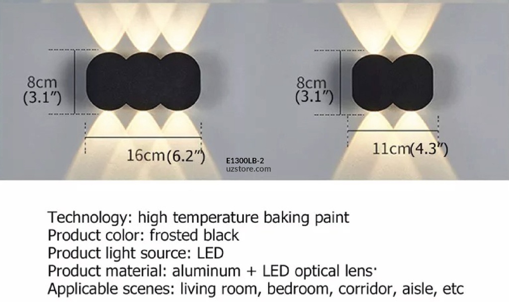 LED Outdoor Wall light WA12-2  6*1W WW Black AC85V-265V