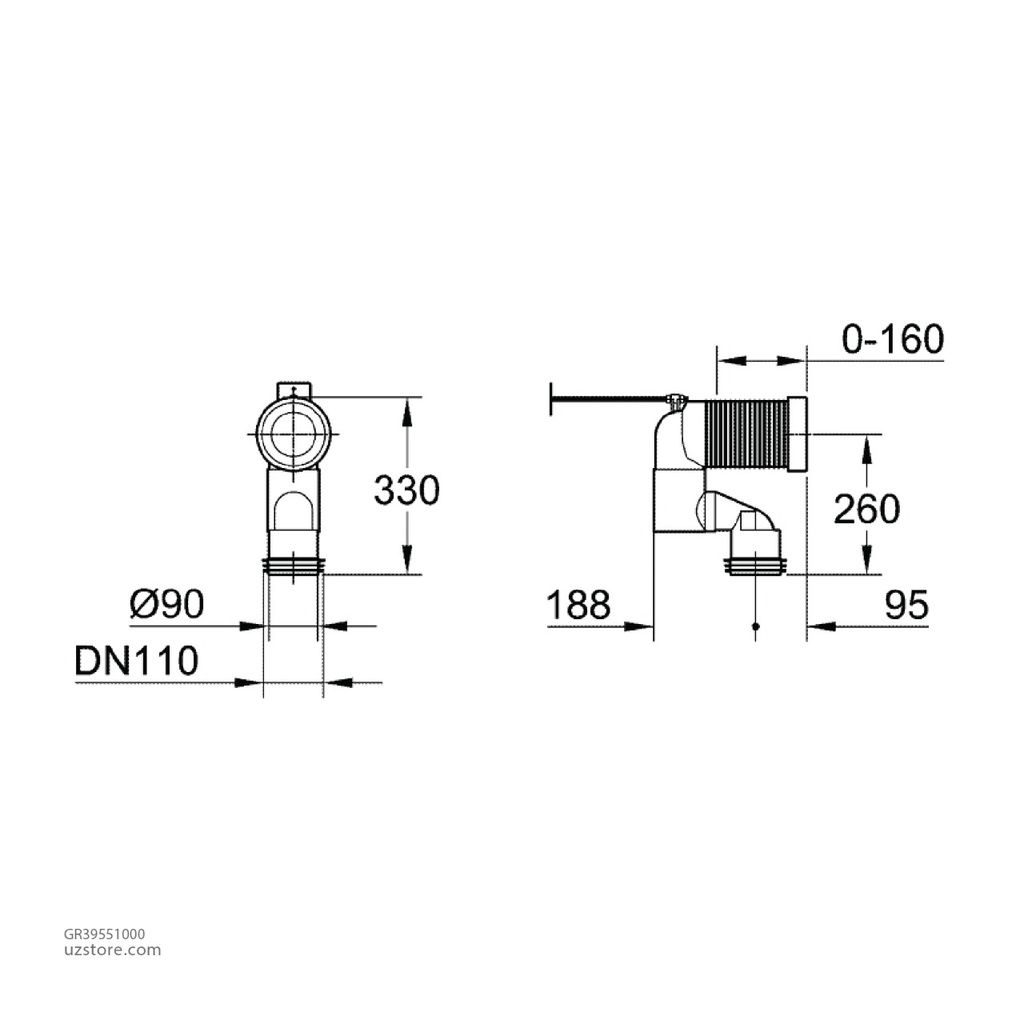 GROHE loose trap 200-250mm 39551000