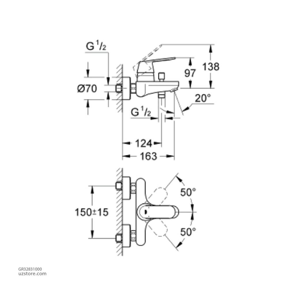 GROHE Eurosmart Cosmopolitan OHM bath exposed 32831000