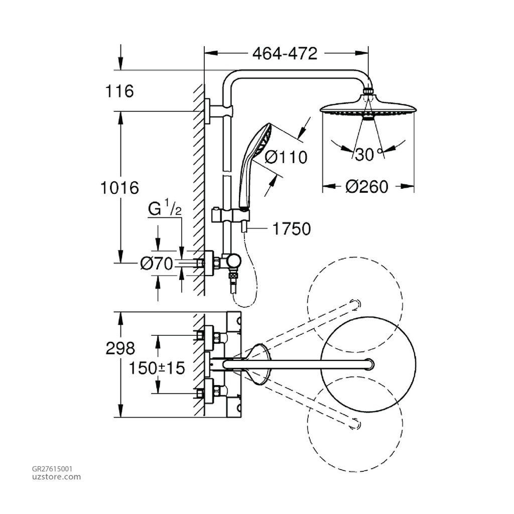 GROHE Euphoria 260 shower system THM 9,5l 27615001