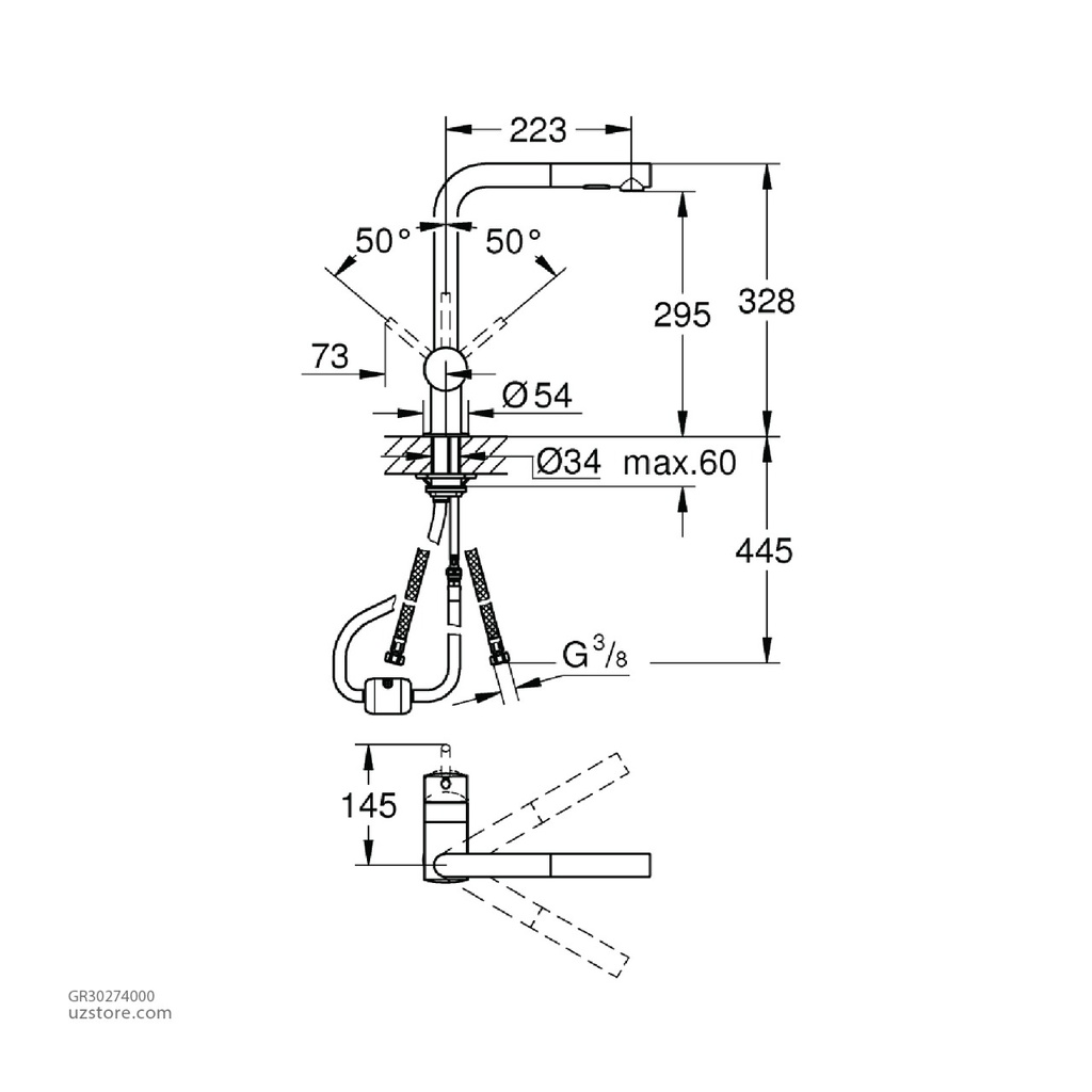 GROHE Minta OHM sink L-spout pull-out spray 30274000