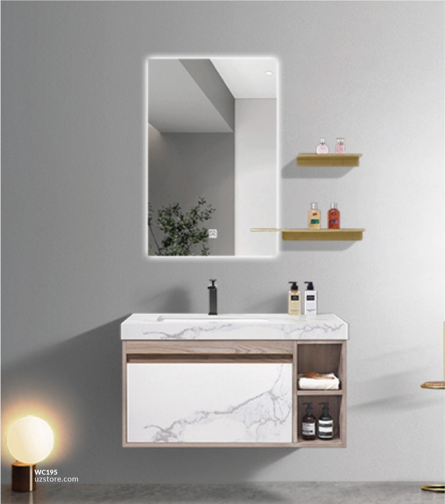 WashBasin Cabinet With led mirror PL-2602 Marble and Brown 80*50