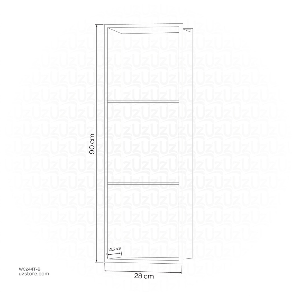 Matte Black Stainless steel Triple Niche wall with light  , B3023B-LED-L