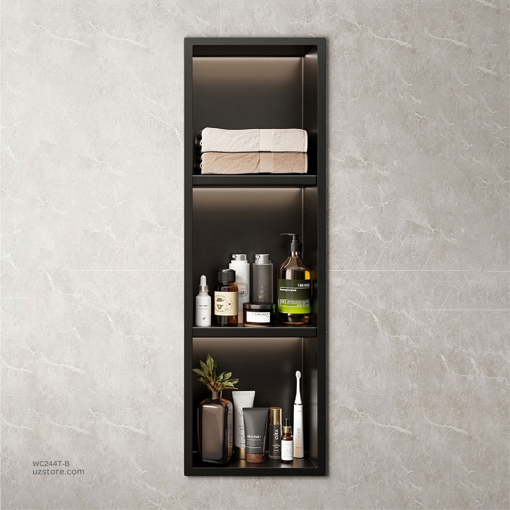 Matte Black Stainless steel Triple Niche wall with light  , B3023B-LED-L