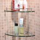 Chrome Corner Double Glass shelf 27x27x40cm Brass & stainless steel CD9225