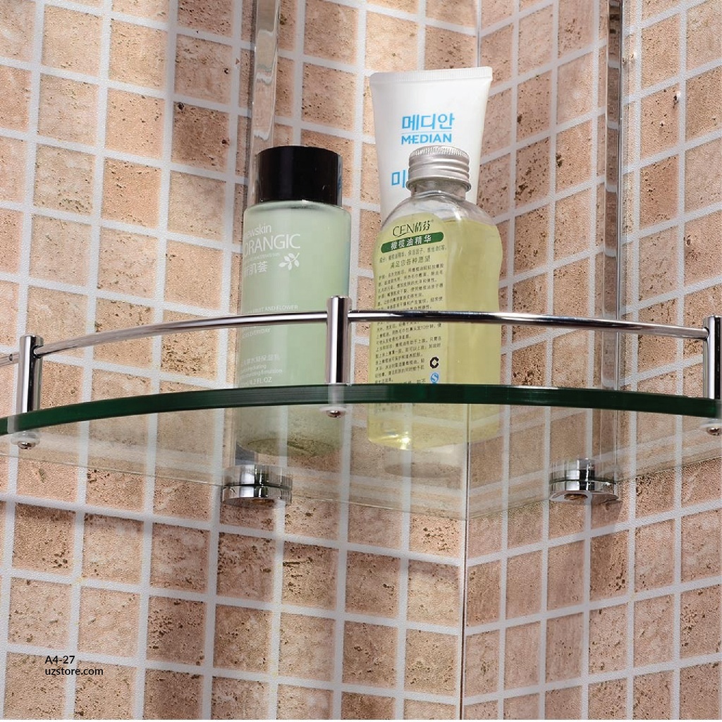 Chrome Corner Double Glass shelf 27x27x40cm Brass & stainless steel CD9225