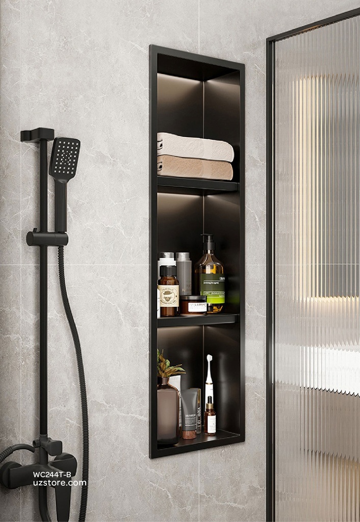 Matte Black Stainless steel Triple Niche wall with light  , B3023B-LED-L