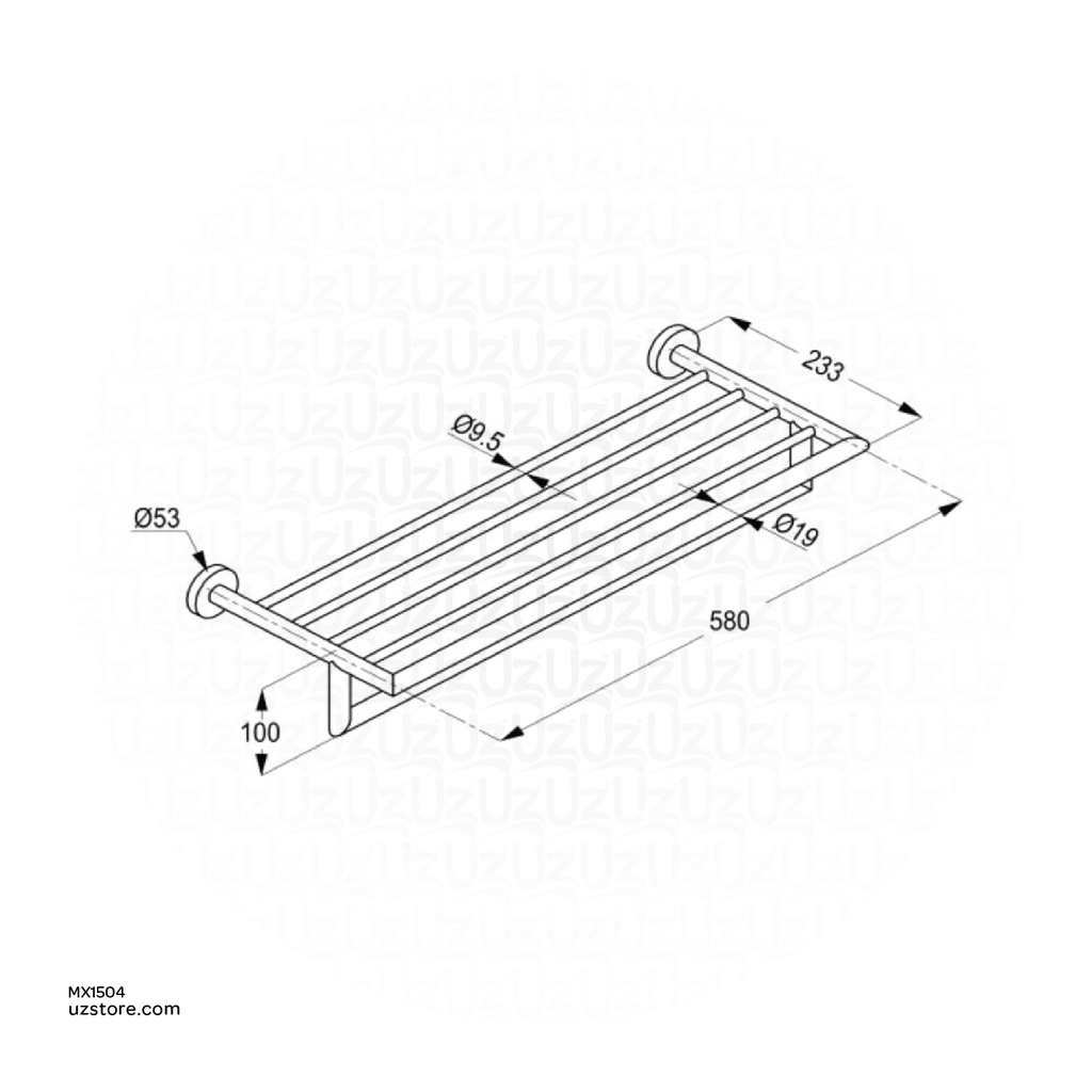 KLUDI RAK Towel Shelf with Towel Bar, 580x100x233 mm 
SS 304 Satin Finish RAK91020