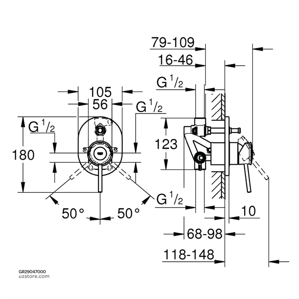 GROHE BauClassic OHM set conc. bath 29047000