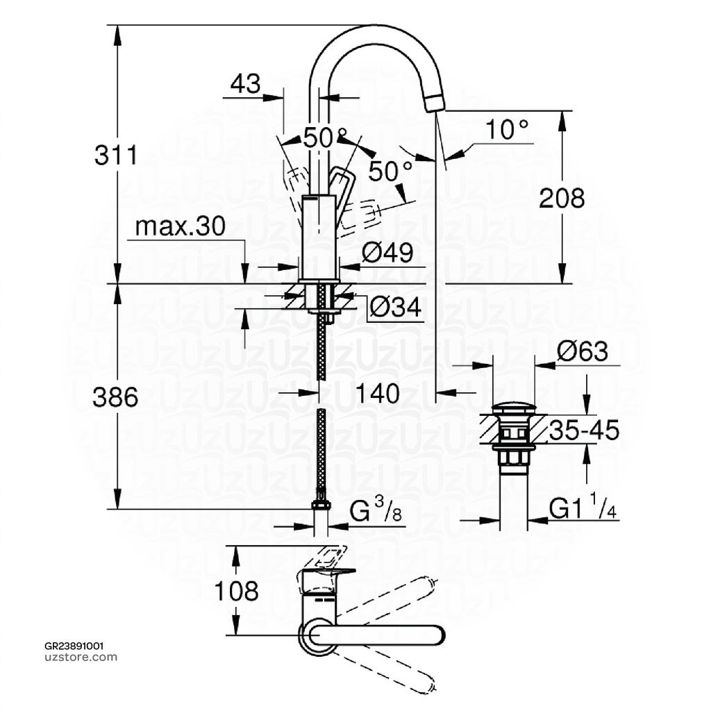 GROHE BauLoop OHM basin "Click" 5,7l L 23891001