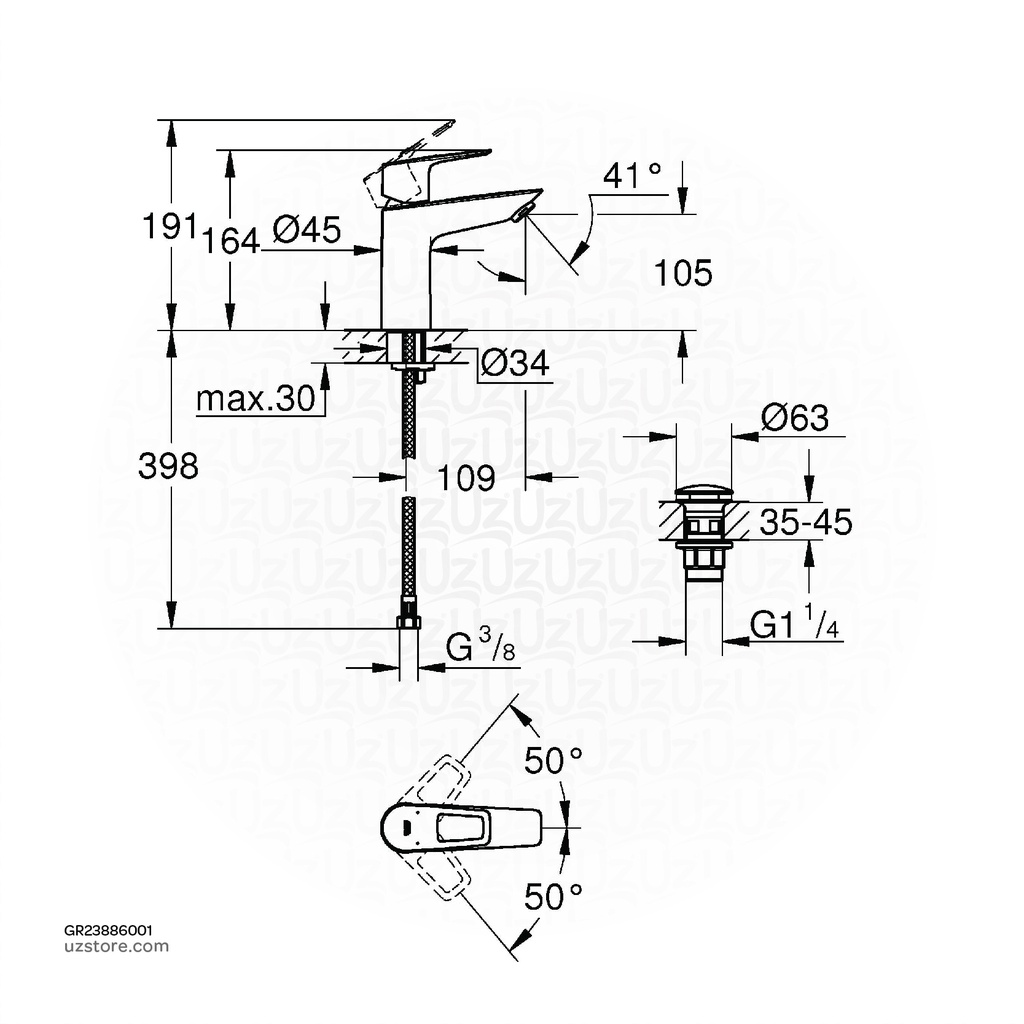 GROHE BauLoop OHM basin "Click" 5,7l M 23886001