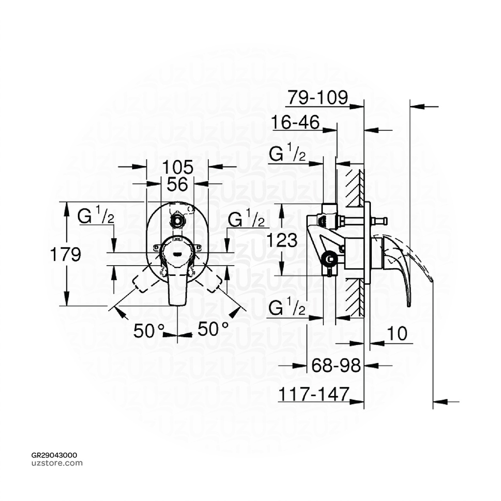 GROHE BauCurve OHM set conc. bath 29043000