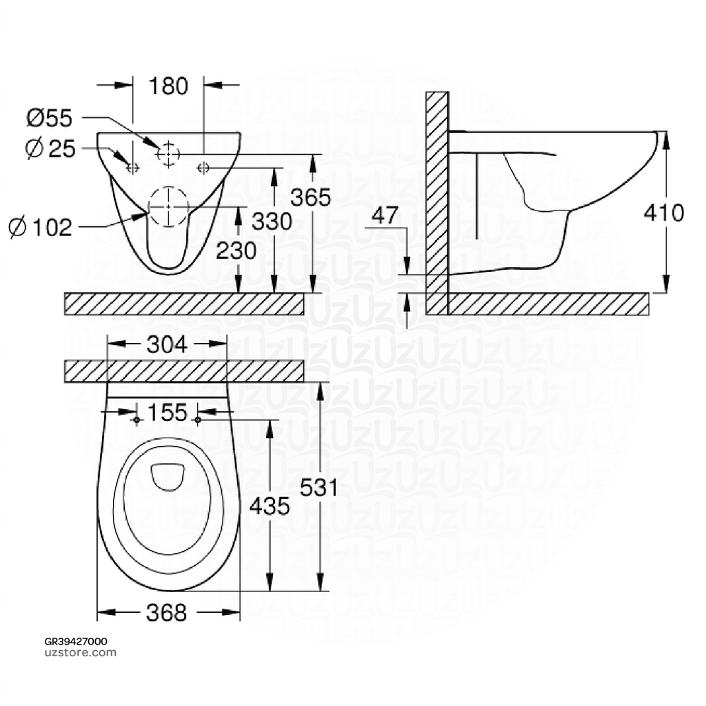 GROHE Bau Ceramic WC wall hung rimless 39427000