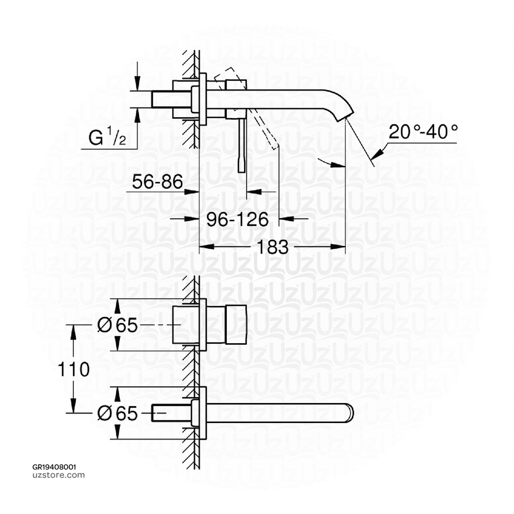 GROHE Essence New OHM trimset basin 2-h wall M 19408001