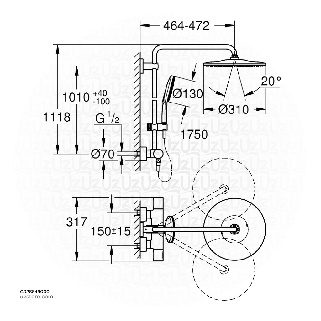 GROHE Rainshower 310 shower system THM 9,5l 26648000