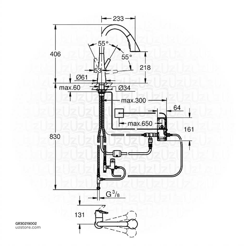 GROHE Zedra Touch sink C-spout Triple Spray 30219002