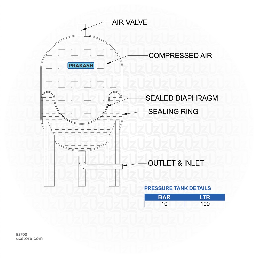 PRAKASH PRESSURE TANK 100 LTR 10 BAR -PPT10V-100